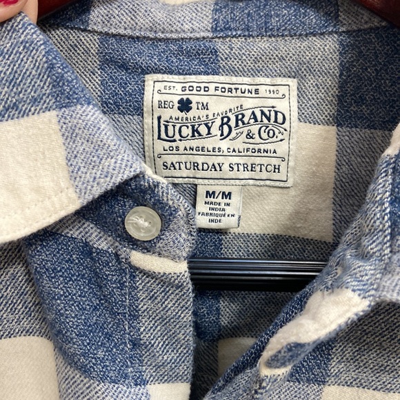 Men’s Lucky Brand Blue & White Plaid Flannel Long Sleeved Button Down Shirt-Sz M - Picture 3 of 11